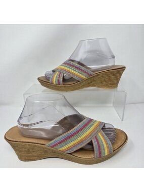 ITALIAN SHOEMAKERS Womens 10 Italy Rainbow Wedge Sandals Slip On Stretch Retro